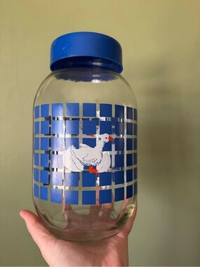 2/$50 Vintage Goose Glass Canister | 3L Kitchen Jar | Blue Gingham | Country